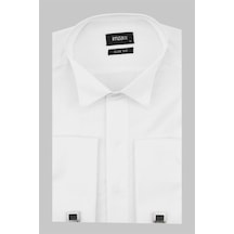 İmza Beyaz Uzun Kollu Bez Ayağı Ata Yaka Cepsiz Pamuklu Basic Slim Fit Dar Kesim Gömlek 1004230060-beyaz Beyaz