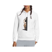 I Am Groot Robotic Baskılı Beyaz Kadın Kapşonlu Sweatshirt