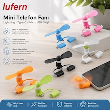 Özel Üretim Mini Telefon Fanı Lightning Type-c Micro Usb Girişli Sessiz Powerbank Pervane Pratik