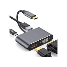 Usb-c 4 Ü 1 Arada 4k Hdmı + Vga + Usb 3.0 + Pd Hızlı Şarj Çoklayıcı Adaptör Gri