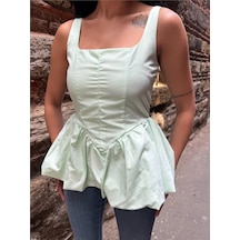 WeShaya Mint Pamuk Polyester Kare Yaka Bluz Mint