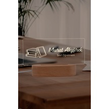 Masif Ahşap Tabanlı Usb Kablolu Pleksi Led Gece Lambası