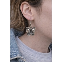 Dark Butterfly Soul Kuru Kafa Detaylı Kelebek Figürlü Gümüş Renk Unisex Sallantılı Küpe Çok Renkli