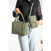 Just Polo Kadın Monogram Baskılı El Ve Omuz Çantası 232066mh Yeşil Kombin