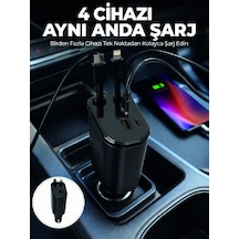 120w Hızlı Şarj Destekli 4'ü 1 Arada Araç Şarj Cihazı Type-c, Lightning, Usb Ve Usb-c Çıkışlı