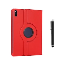 Matepad 10.4 Bah3-w09 Uyumlu 360 Dönerli Tablet Kılıfı + Kalem Kırmızı