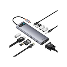 Metal Gleam Serisi 11'i 1 Arada Usb-c Hub B00030709811-00, Hdmı 4k 60hz, Vga 1080p 60hz, 100w Pd, Gigabit Rj45, 3 Usb 3.0, Usb 2.0, Sd/tf, 3,5 Mm Ses