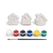 Ehobici Taş Boyama Seti Büyük Kış Evleri 6 Renk Akrilik Boya 5ml + Fırça