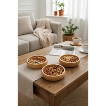 3'lü Bambu Yuvarlak Çerezlik Kase Seti 9,5 X 9,5 X 2,5 Cm Doğal Ahşap Sunum Kasesi Kahvaltılık, Sosluk, Mezelik Ve Atıştırmalık Kasesi Bej Bej