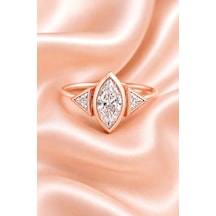 18 Ayar Rose Gold Kaplama Gümüş Yüzük, 925 Ayar Zirkon Gümüş Yüzük Pembe Altın Kaplama