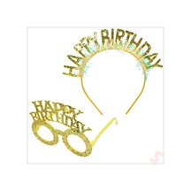 Happy Birthday Taç Ve Gözlük Seti - Altın 0 - 99
