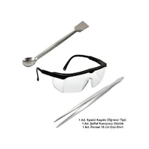 Laboratuvar Öğrenci Seti - B / Spatül + Gözlük + Penset 16 cm