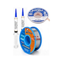 Lehimleme Seti 0,8 Mm 40 G Lehim Teli + 3,0 Mm 1,5 M Lehim Sökme Fitili Ve Krem Flux Seti Tk19