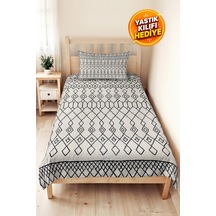 Geometrik Bohem Krem Genç Odası Tek Kişilik Pike Takımı - Siyah İskandinav 160x220 Cm Yatak Örtüsü Lavantaımsı Masal Aralığı