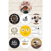 10 Lu Yuvarlak Ahşap Kahve Temalı Tablo Seti, Cafe, Çay Ocağı, Kahvehane Ve Mutfak Duvar Dekorasyonu