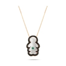 Brezza Lusso Jewelry Kadın Figürlü Gözlü Sedef Taşlı Kadın Gümüş Kolye 42 CM