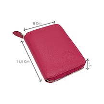 Westpolo Hakiki Deri Kağıt Para Ve Bol Kart Bölmeli Fermuarlı Unisex Cüzdan - Fuşya 4125832