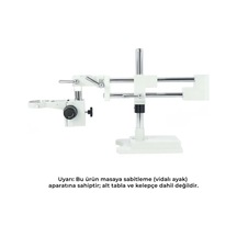 Szm Kelepçesiz Masaya Vidalı Mikroskop Stand Beyaz - Çift Kollu Hareketli Bom Stand Ø76mm Tutucu / 380mm Sütun