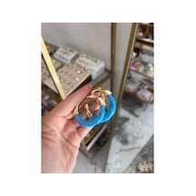 Gold Detaylı Halka Küpe Mavi