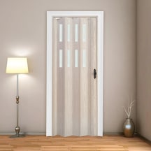 Faran Dekorasyon 87 x 215 Akçaağaç Renk Camlı Pvc Akordiyon Kapı - FRNAKMODEL-0-41