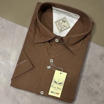 Eren Style Linen Keten Klasik %100 Cotton Kısa Kollu Terletmeyen Gömlek Kahverengi