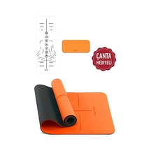 Gymo Sembol Hizalamalı 6mm Tpe Yoga Matı Pilates Minderi Diz Dirsek Koruyucu Matlı Set Turuncu