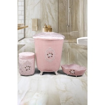 Shems Pudra 3'lü Çeyizlik Banyo Kirli Çamaşır Sepeti Seti Pudra