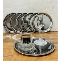 Tr 6 Adet Lüx Gümüş Paslanmaz Çelik Yuvarlak Çay,kahve,pasta Servis Tepsisi Sunum Tepsisi 21.5 Cm Genel