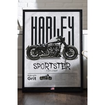 Harley David Sportster 48 Siyah Ahşap Çerçeveli Poster, Dekoratif Motosiklet Duvar Tablosu