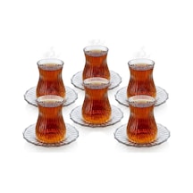 12 Parça Çay Seti - 6 Adet Fitil Desenli Cam Çay Bardağı Ve 6 Adet Cam Çay Tabağı - Isıya Dayanıklı Çay Takımı çok renkli