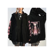 Tarzsokak Nezuko Anime Demon Hoodie Kimetsu Fermuarlı 15123 Siyah