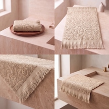 Botti Home %100 Pamuk Jakarlı El Ve Yüz Havlusu Seti 50 X 90 Cm Çeyizlik Saçaklı Havlu Bej