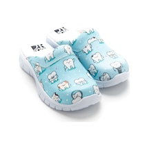 Drmoon Diş Desenli Comfortflex Taban Hakiki Deri Kadın Sabo Terlik Mavi Turkuaz