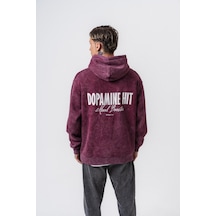 Respire Erkek Dopamine Hit Baskılı Kapüşonlu Oversize Hoodie Vişne Bordo