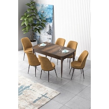 Canisa Zen Serisi 80x132 Mdf Açılabilir Barok Ahşap Desen Masa Takımı Ve 6 Cappucino Sandalye Masa Barok Sandalyeler Cappucino
