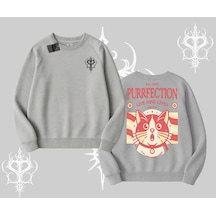 Live Nine Lives Kedi Tasarımlı Biskilet Sweatshirt Gri