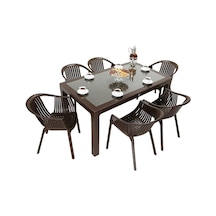 Luna Wood 90x150 Roma Koltuk Camlı Masa Takımı Kahverengi