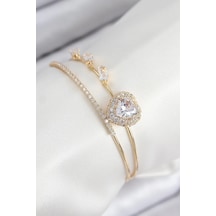 Mey İthalat Pirinç Zirkon Taşlı Kalp Model Gold Renk Kadın Bileklik - Özel Seri Meyeb68b29dd793e71d0d9a05628b Altın