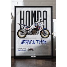 Honda Africa Twin Siyah Ahşap Çerçeveli Poster, Dekoratif Motosiklet Duvar Tablosu