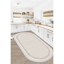 West Home Makinede Yıkanabilir Kaymaz Taban Leke Tutmaz Bej Oval Mutfak Halısı Salon Halısı Ve Yolluk