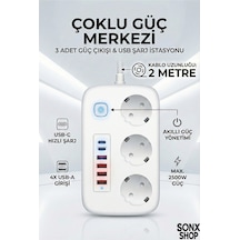 2500w Çoklu Priz 2 Metre 3 Lü Ac Priz +5 Usb Çıkışı Akım Korumalı Alev Almayan Gövde, Diğer