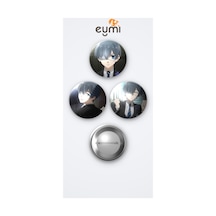 Black Butler Kara Kahya Ciel Phantomhive 3'lü Metal Rozet Seti 58mm İğneli Buton Çanta Yaka Rozeti Çok Renkli
