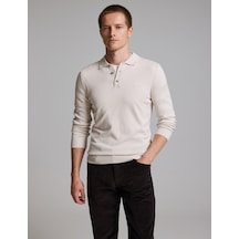 Pierre Cardin Taş Slim Fit Düğmeli Polo Yaka Basic Triko Kazak 50333894-vr049
