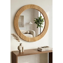 Safir Antik İşlemeli Ahşap Dekoratif Ayna Yuvarlak Ayna Duvar Aynası Banyo Lavabo Aynası 44cm Ayna - 56cm Çerçev Çok Renkli