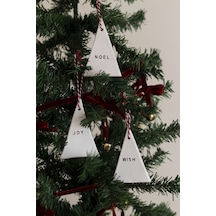 Yılbaşı El Yapımı Seramik 3 Lü Çam Ağacı Süsü Noel Joy Wish Beyaz - 304352844