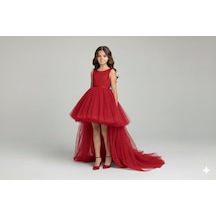 Star Kids Fashion Kız Çocuk Kırmızı Eteği Kuyruklu Saten Elbise , Kız Çocuk Mezuniyet Elbisesi ,abiye Elbise