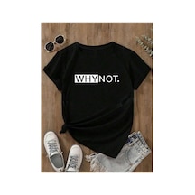 Medinenur Why Not Yazı Detaylı Basic T-shirt Siyah