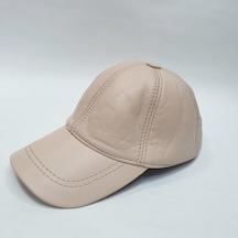 Krem Renk Deri Unisex Şapka Siyah