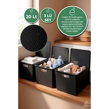 3lü Kapaklı Saklama Kutusu 20 Lt Çok Amaçlı Organizer Banyo Mutfak Dolap Düzenleyici Renkli