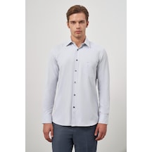 İmza Gri Uzun Kol Kendinden Desenli Armürlü 041 Sert Yaka Classic Comfort Fit Gömlek 1004245156 Gri